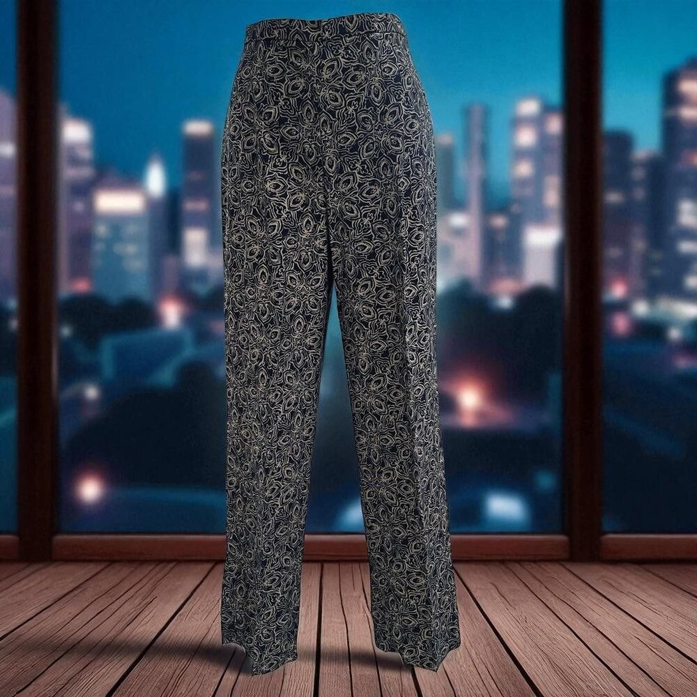 Nygard Collection Womens Silk Blend Wide Leg Floral Pants SZ 12 Boho Chic Retro‎
